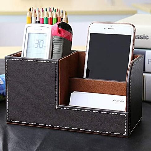 Leather Multi-Function Desk Stationery Organizer Storage Box Pen/Pencil, Cell Phone, Business Name Cards, desk organizers (Black) in Saudi Arabia