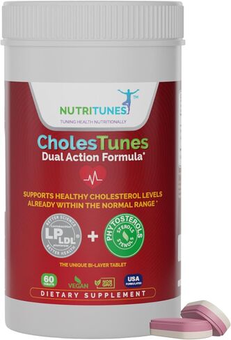 CholesTunes - مكمل دعم الكولسترول مع فيتوستيرولس وبروبيوتيك LP LDL لصحة القلب والقلب والأوعية الدموية - غير معدل وراثيًا، خالي من الغلوتين، خالي من الصويا، خالي من اللاكتوز، 60 قرصًا in Saudi Arabia