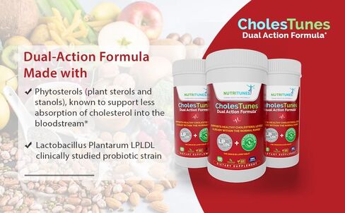 CholesTunes - مكمل دعم الكولسترول مع فيتوستيرولس وبروبيوتيك LP LDL لصحة القلب والقلب والأوعية الدموية - غير معدل وراثيًا، خالي من الغلوتين، خالي من الصويا، خالي من اللاكتوز، 60 قرصًا in Saudi Arabia