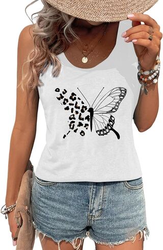 Avanova Women Butterfly Rhinestone Graphic Tank Tops Sleeveless Summer Shirt in Saudi Arabia