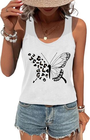 Avanova Women Butterfly Rhinestone Graphic Tank Tops Sleeveless Summer Shirt in Saudi Arabia