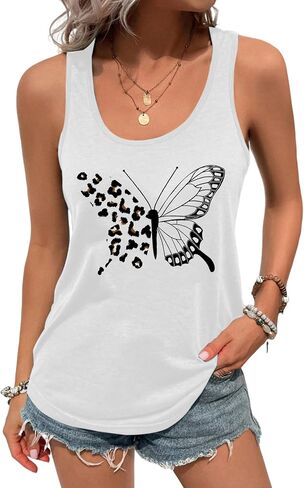 Avanova Women Butterfly Rhinestone Graphic Tank Tops Sleeveless Summer Shirt in Saudi Arabia