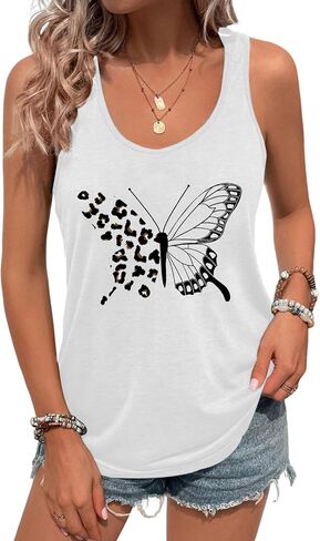 Avanova Women Butterfly Rhinestone Graphic Tank Tops Sleeveless Summer Shirt in Saudi Arabia