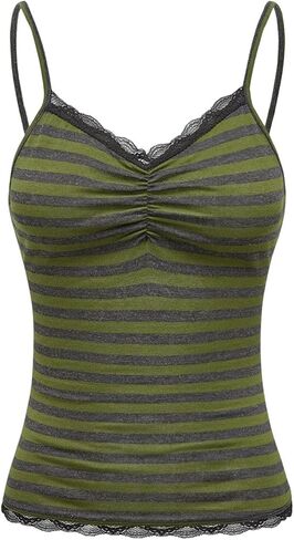 SOLY HUX Women's Y2k Tank Tops Striped Lace Trim Cami Tops Summer V Neck Fitted Camisole Shirts in Saudi Arabia
