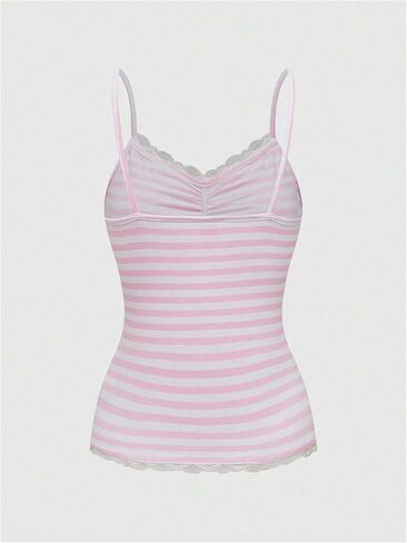 SOLY HUX Women's Y2k Tank Tops Striped Lace Trim Cami Tops Summer V Neck Fitted Camisole Shirts in Saudi Arabia