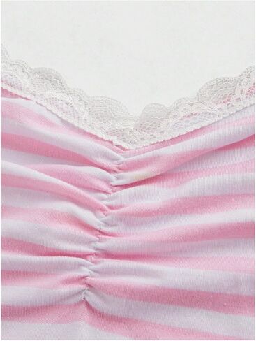 SOLY HUX Women's Y2k Tank Tops Striped Lace Trim Cami Tops Summer V Neck Fitted Camisole Shirts in Saudi Arabia