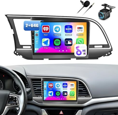 ستيريو سيارة 4+64G 8-Core Android 13 لسيارة Hyundai Elantra (AD) 2016-2018 مع CarPlay Android Auto، شاشة لمس IPS مقاس 9 بوصات مع وصلة WiFi Mirror Link GPS Bluetooth FM RDS DSP 32EQ SWC + كاميرا احتياطية in Kuwait