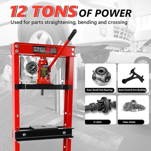 Hydraulic Shop Press,12 Ton H-Frame Garage Floor Adjustable Shop Bearing Press with Stamping Plates to Bend, Straighten, Or Press Parts, Install Bearings & U-Joints in Saudi Arabia