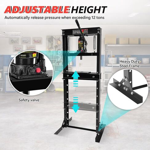 Hydraulic Shop Press,12 Ton H-Frame Garage Floor Adjustable Shop Bearing Press with Stamping Plates to Bend, Straighten, Or Press Parts, Install Bearings & U-Joints in Saudi Arabia