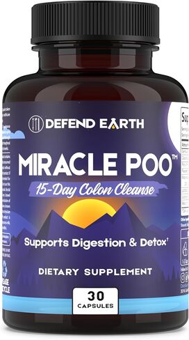 15 Day Gut Cleanse, Miracle Poo Colon Cleanse Capsules for Detox & Digestive Health Support with Psyllium Husk, Senna, & Cascara Sagrada, Non-GMO, 30 Capsules in Saudi Arabia