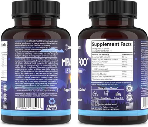 15 Day Gut Cleanse, Miracle Poo Colon Cleanse Capsules for Detox & Digestive Health Support with Psyllium Husk, Senna, & Cascara Sagrada, Non-GMO, 30 Capsules in Saudi Arabia