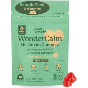 Plant People WonderCalm Mushroom Gummies - Natural Ashwagandha Supplement to Ease Stress & Boost Mood for Adults without Sugar, Gluten or Artificial Colors, Vegan-Friendly, Peach Flavor, 60 Count