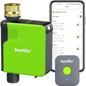 RAINPOINT WiFi Sprinkler Timer, Brass Inlet Smart Hose Timer for Watering, Smart Water Timer for Garden Hose with Hub, APP & Voice Control, Automatic Irrigation System for Lawns and Yard