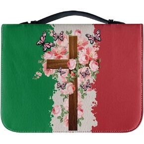 Hummingbird Flower Faux Leather Bible Cover for Women Men Book Cover Bible Case Holder Checkbook Pens Study Journal Organizer Tote Church Library Bag, Blue and Pink,L