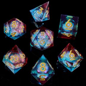 FugaCity DND Dice Set,Liquid Core Handmade Sharp Edge 7 Piece Resin Dice-Dungeons and Dragons Polyhedral Dice Set, D&D Dice Set with Gift Dice Case for RPG MTG Table Games （Liquid CORE Blue Eyeball