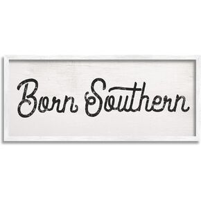 Stupell Industries Born Southern Quaint Country Phrase Retro Typography, Designed by Daphne Polselli White Framed Wall Art, Black