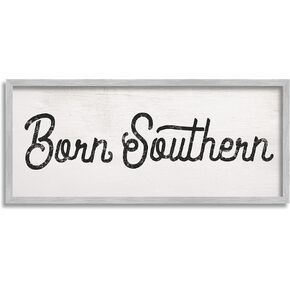 Stupell Industries Born Southern Quaint Country Phrase Retro Typography, Designed by Daphne Polselli Gray Framed Wall Art, Black
