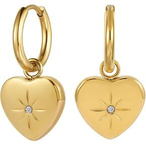 Ornaland Dangle Hoop Earring for Women 18K Gold Plated Personalized Heart Star Charms Zirconia Dainty Earring Jewelry Gift for Women