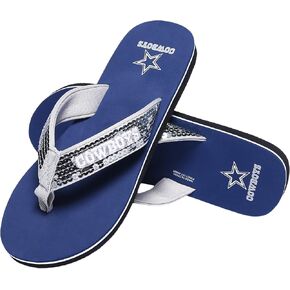 FOCO Womens NFL Team Logo Sequin Strap Sandals Flip Flops