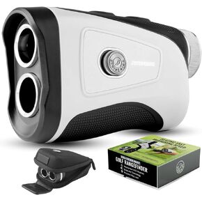 Pro Tour Golf Rangefinder with Slope (Black/White) - Range Finder Golf with Ultra-Strength Magnet - Laser Rangefinder w/Slope Technology & Flag Pole Lock Vibration - Golf Range Finder