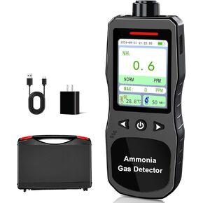Portable Ammonia Gas Detector, 0-200 PPM Rechargeable Ammonia Gas Monitor, Digital Air Quality NH3 Gas Meter with Temperature Humidity Tester for Farm, Poultry, Pig & Livestock