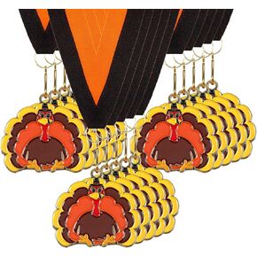 Sasylvia 20 Pcs Thanksgiving Turkey Gold Medals 2'' Metal Colorful Turkey Trot Medals with Ribbon Leaves Wreath Turkey Race Medals Thanksgiving Awards for Adult Family