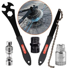 3 in 1 Bike Removal Tool with Chain Whip and Multifunction Wrench, Compatible Freewheel & Cassette Removal, Bottom Bracket Removal, Crank Puller Removal, Bicycle Pedal Removal, Must-Have for Cyclist