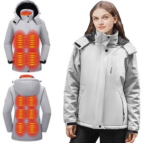 TAMEYA Women Heated Jackets Detachable Hood, Lightweight Waterproof Zip Winter Fleece Coat-11 Heating Zones/No Battery
