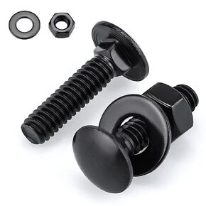 Glvaner (10 Sets) 1/4-20 x 1-1/4" Stainless Steel Carriage Bolts Screws Black and Hex Nuts & Flat Washers Black, Round Head Square Neck, 304 Stainless Steel 18-8, Full Thread Coverage