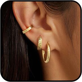 Gold Hoop Earrings Set for Women, Dainty 14K Gold Plated Earrings Gold CZ Heart Sun Leaf Star Tear Earrings Set Hypoallergenic Lightweight Hoop Earrings Charm Fashion Jewelry Gifts for Women