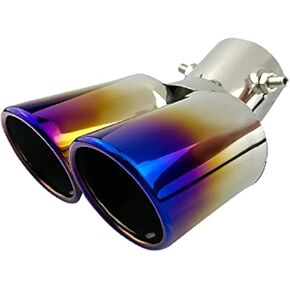 Dual Exhaust Tips, Stainless Steel Double Outlet Car Muffler Tail Tip Exhaust Curved Type Tailpipe Tip 63mm/2.5" Inlet Bolt-on Exhaust Tip Bevel Port (Curved,Black Silver)