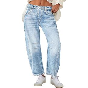 Flamingals Barrel Jeans Wide Leg Jeans for Women Mid Waist Crop Jeans Baggy Jeans Causal Denim Pants