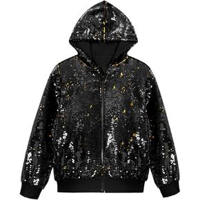 Lars Amadeus Sequins Jacket for Men's Long Sleeves Zip Up Flip-Sequin Sparkle Metallic Hoodie Jackets