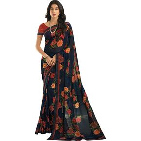 MOHIT CREATIONS Women's Partywear Georgette Printed Saree With Unstitched Blouse|| Gift Saree