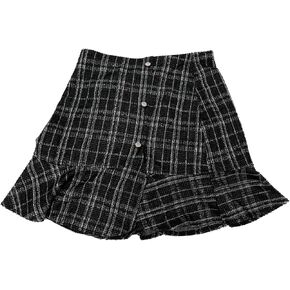 Allegra K Women's Plaid Skirts Ruffle Hem Button Decor Tweed Mini Skirt