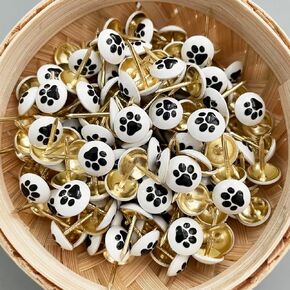 Let's Decorate 100PCS D11mm/0.43" Upholstery Tacks with Paw Pattern, Decorative Thumb Tacks for Corkboard and Bulletin Board, Cute Crafts Wooden Furniture DIY Projects (White, 100)