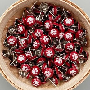 Let's Decorate 100PCS D11mm/0.43" Upholstery Tacks with Paw Pattern, Decorative Thumb Tacks for Corkboard and Bulletin Board, Cute Crafts Wooden Furniture DIY Projects (White, 100)