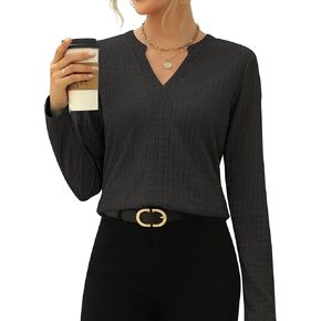 قمصان Rapbin النسائية ذات الأكمام الطويلة والمزخرفة للخريف الأنيقة ورقبة على شكل حرف V وبلوزات عمل كاجوال أنيقة ومتعددة الألوان in Kuwait