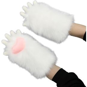 PURFUN Fuzzy Faux Fur Cat Paw Gloves Arm Warmer, Women Halloween Costume Animal Bear Fox Wolf Claw Gloves Furry Arm Sleeves