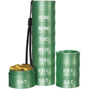 Pill Organizer, Bamboo-Shaped Portable Waterproof Pill Box, BPA Free 7 Day Medicine Pill Organizer Holder for Vitamin, Fish Oil, Supplements and Medication, Green