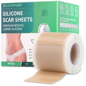 Silicone Scar Tape for Surgical Scars (1.6"x 80" Roll-2M), Medical Grade Silicone Scar Sheets for C-Section, Tummy Tuck, Keloid, and Surgical Scars