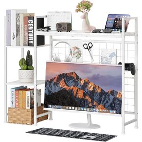 YBING سطح المكتب Hutch Dorm Bookshelf Organizer أسود 37 بوصة W رف سطح المكتب Modren لشاشة الكمبيوتر تقف 3-Tier عرض الرف رفوف تخزين سطح المكتب متعددة الأغراض in Kuwait