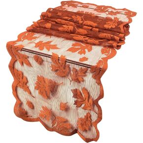 2 Pack Fall Table Runners with Maple Leaves, 13x72 Inch Thanksgiving Table Runner Decorations Lace Orange Table Runners Fall Home Decor Autumn Table Decor for Harvest Kitchen Dinner Party Gatherings