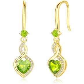 FANCIME Heart Dangle Drop Earrings 925 Sterling Silver Yellow Gold Plated Heart Gemstone Birthstone Earring Fine Jewelry Birthday Gifts for Women