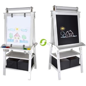 Little Partners Learn 'N Play 2-Sided Art Easel for Painting, Magnetic Dry Erase & Chalkboard, Kids Art Supplies, Toddler Arts & Crafts (Turquoise)