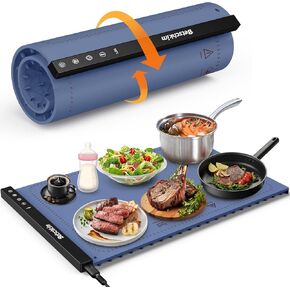 Food Warming Mat, Betschkim Warming Trays for Buffets Party, Silicone Heating Mat for Food with 6 Temperature Settings, Rollable & Portable Food Warmer Plate for Sabbath, Parties, Family - Blue Nova