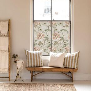 Vintage Flowers Frosted Glass Window Privacy Film, Thickened Watercolor Decorative Floral Window Film Privacy for Glass Window, Static Cling Chrysanthemums Window Film 16.93"X78.74"X2PCS