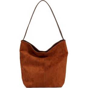 Women's Two-Sided Suede and Leather Tote Bag, Dual Material Bucket Shoulder Slouchy Hobo Handbag