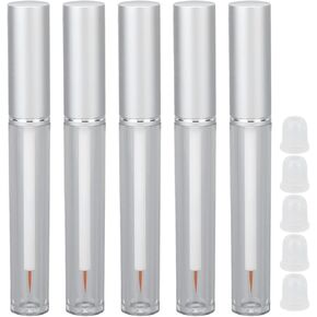 Agatige 5PCS 3ml Empty Eyeliner Tube Container, Plastic Leak Proof Refillable Liquid Container with Rubber Stopper Eyelash Serum Bottle for Traveling Camping