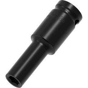 1/2 Inch Drive by 19mm(3/4-Inch) Deep Impact Socket, Heat-Treated CR-V Steel 8 Inch Length, 6-Point Metric Sizes